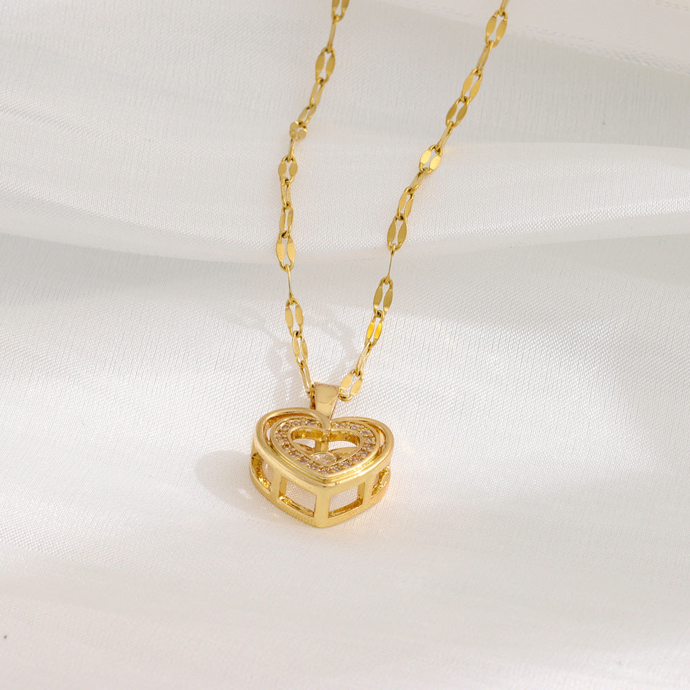 Love Necklace With Rhinestones Titanium Steel Pendant Fashion Jewelry