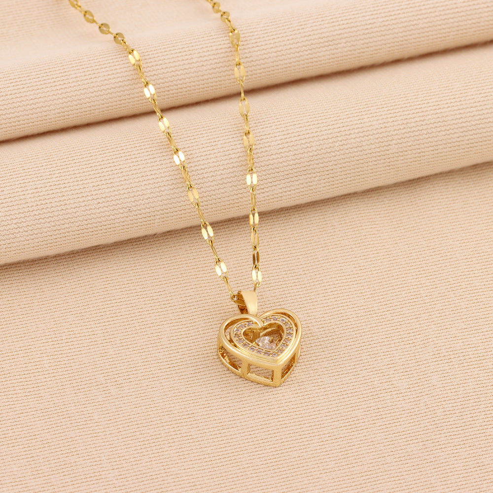 Love Necklace With Rhinestones Titanium Steel Pendant Fashion Jewelry