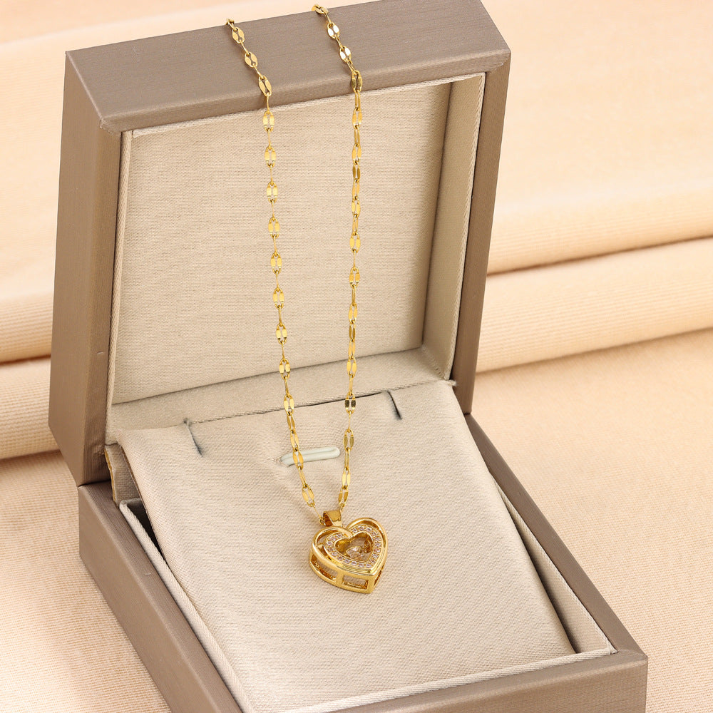 Love Necklace With Rhinestones Titanium Steel Pendant Fashion Jewelry