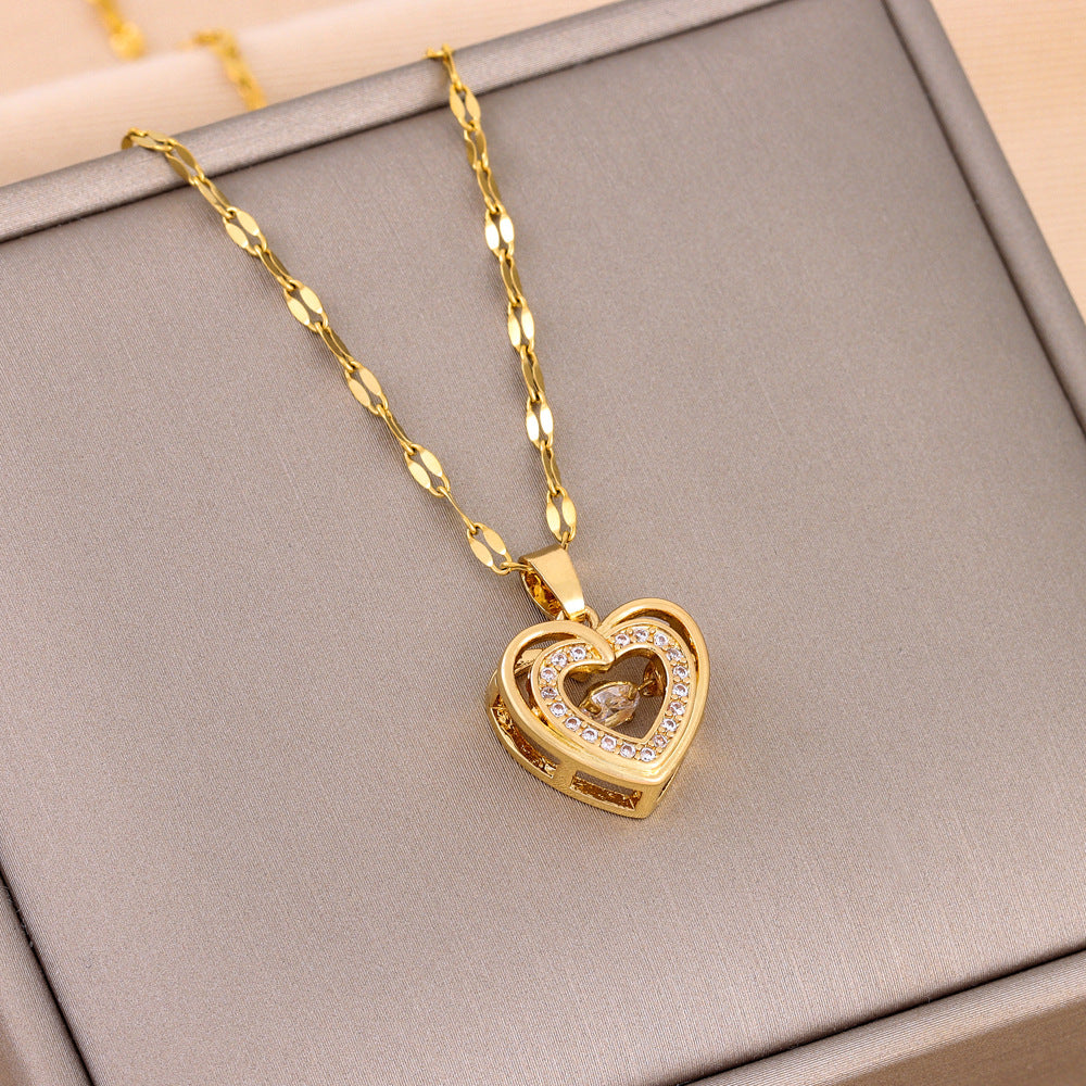 Love Necklace With Rhinestones Titanium Steel Pendant Fashion Jewelry
