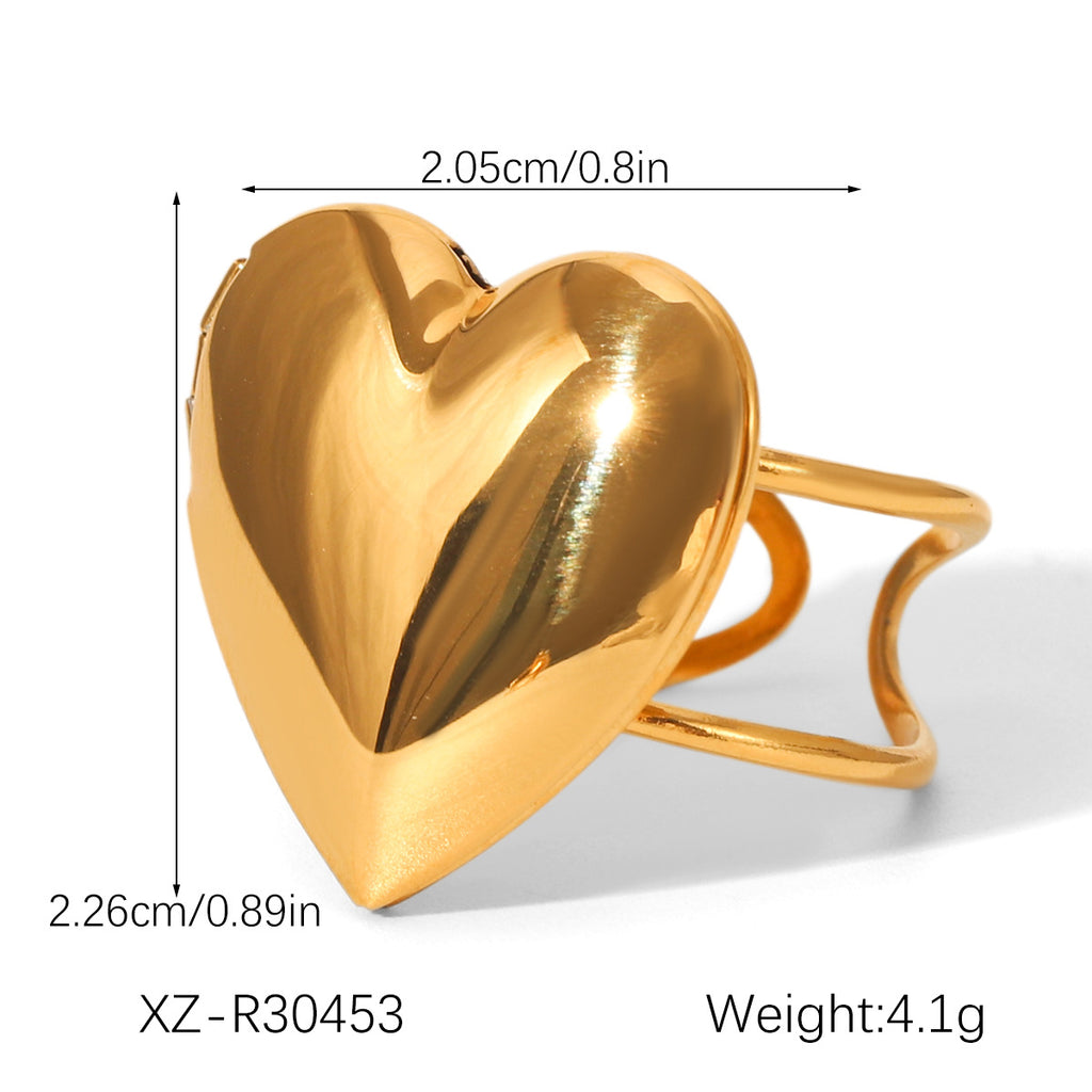 DIY Stainless Steel Heart Ring Womens Fashion