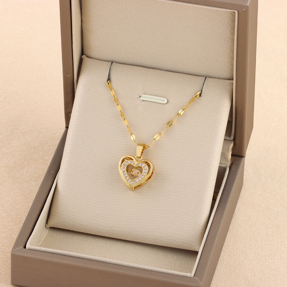 Love Necklace With Rhinestones Titanium Steel Pendant Fashion Jewelry